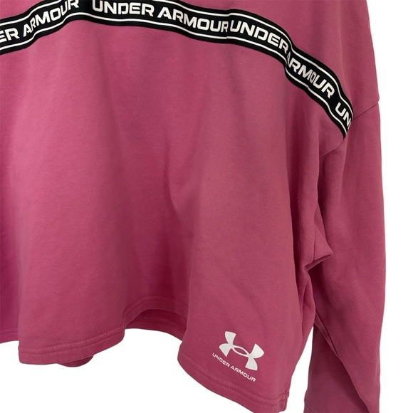 Under Armour Rival Terry Pink Cropped Hoodie XL Tape Logo EUC - Picture 2 of 8